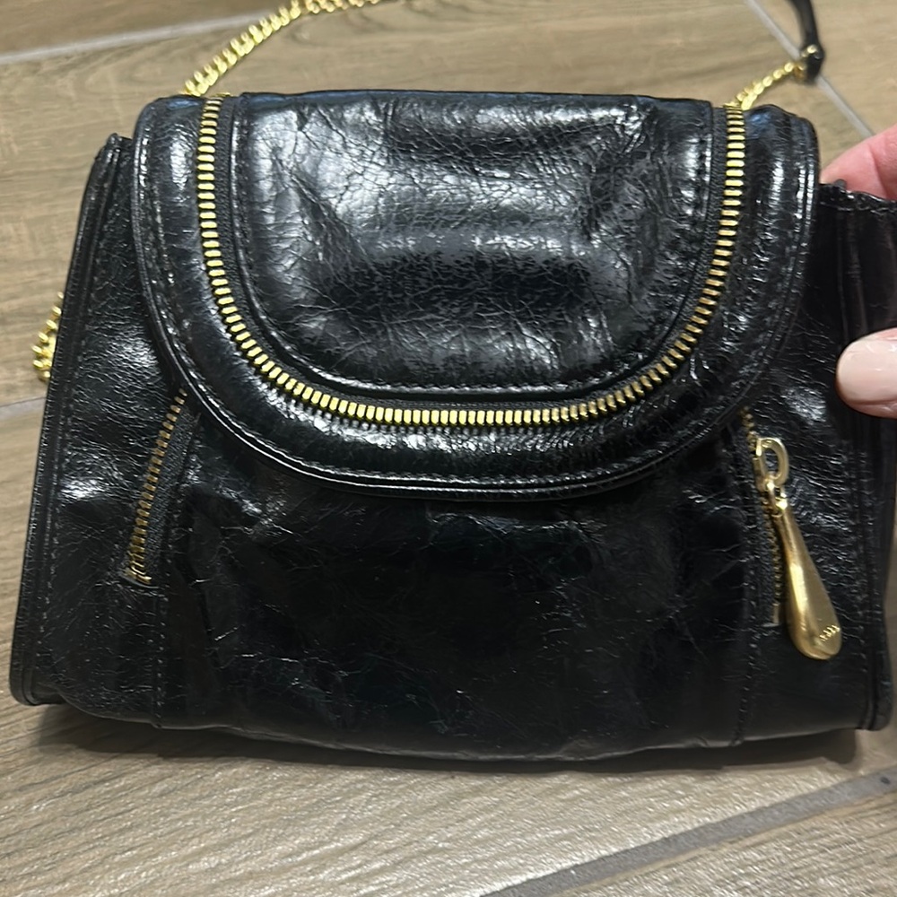 HOBO Black and Gold Crossbody Bag with Flap Closure - Picture 3 of 6